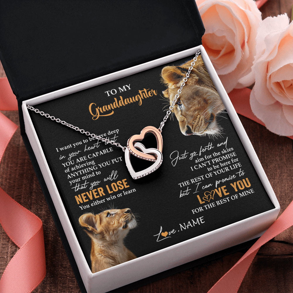 Interlocking Hearts Necklace Stainless Steel & Rose Gold Finish | 2 | Personalized To My Granddaughter Necklace From Grandma Gigi You Will Never Lose Lion Granddaughter Birthday Gifts Christmas Customized Gift Box Message Card | siriusteestore