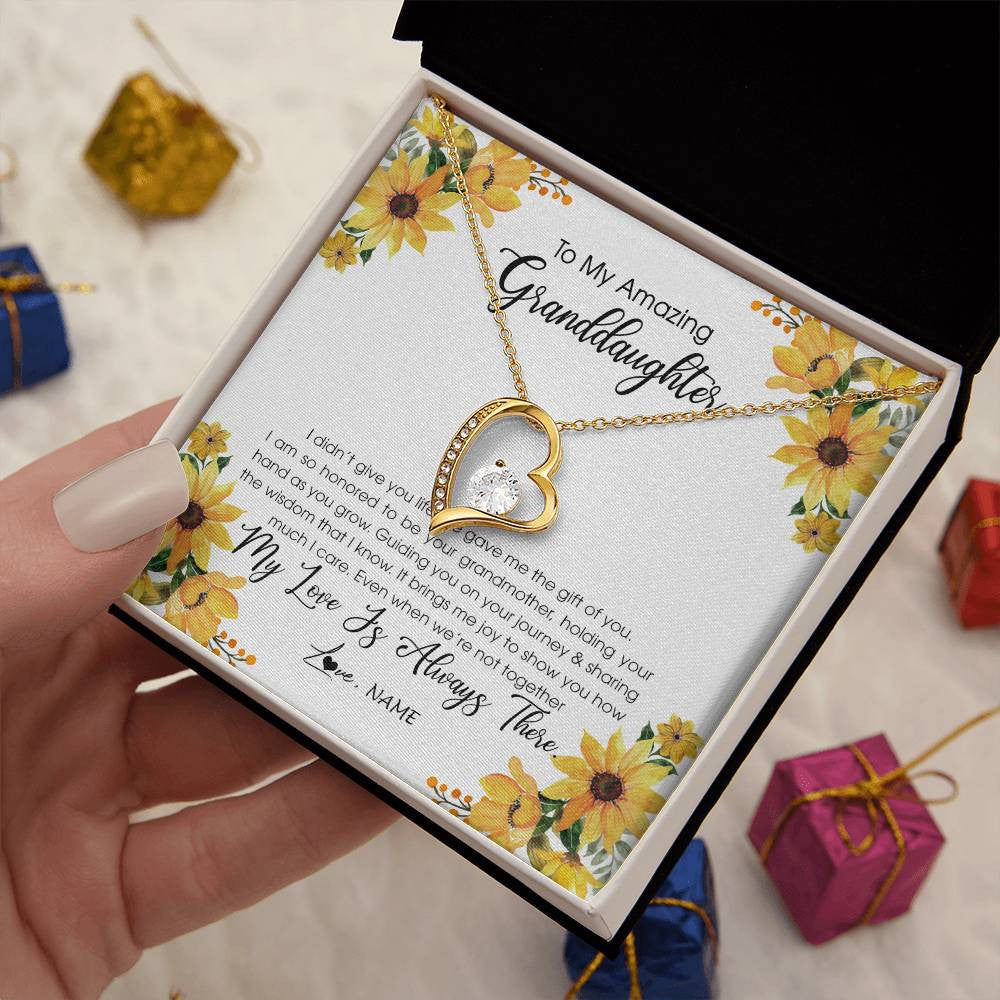 Forever Love Necklace 18K Yellow Gold Finish | Personalized To My Granddaughter Necklace From Grandma Grandmother My Love Is Always There Granddaughter Birthday Christmas Customized Gift Box Message Card | siriusteestore