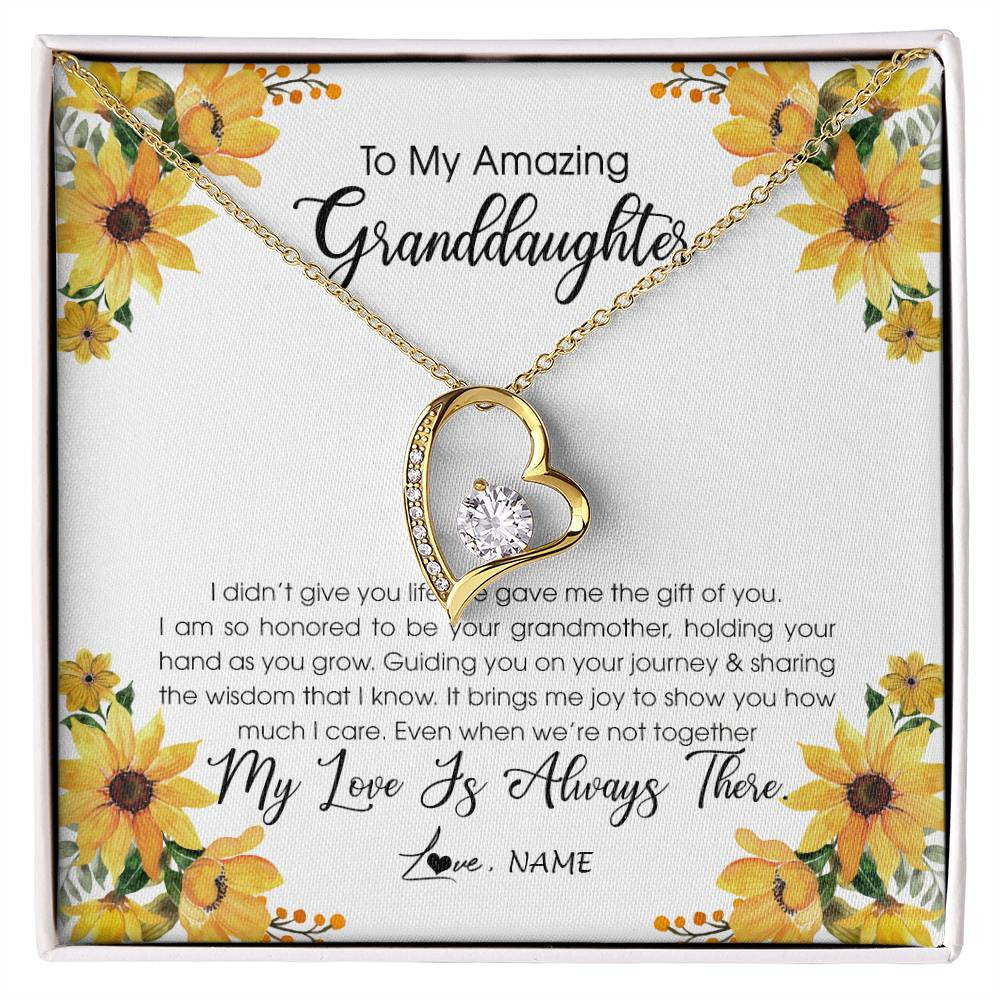 Forever Love Necklace 18K Yellow Gold Finish | Personalized To My Granddaughter Necklace From Grandma Grandmother My Love Is Always There Granddaughter Birthday Christmas Customized Gift Box Message Card | siriusteestore