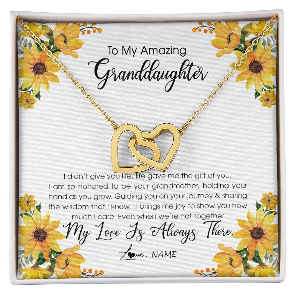 Interlocking Hearts Necklace 18K Yellow Gold Finish | Personalized To My Granddaughter Necklace From Grandma Grandmother My Love Is Always There Granddaughter Birthday Christmas Customized Gift Box Message Card | siriusteestore