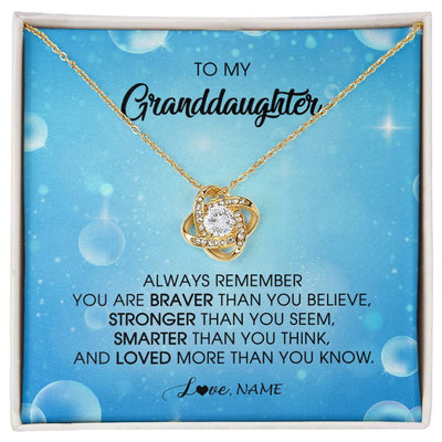 Love Knot Necklace 18K Yellow Gold Finish | Personalized To My Granddaughter Necklace From Grandma Grandpa Always Remember You Are Braver Granddaughter Jewelry Birthday Christmas Customized Message Card | siriusteestore