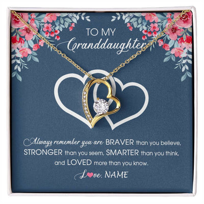 Forever Love Necklace 18K Yellow Gold Finish | Personalized To My Granddaughter Necklace From Grandma Grandpa Braver Stronger Smarter Loved Granddaughter Jewelry Birthday Christmas Customized Message Card | siriusteestore