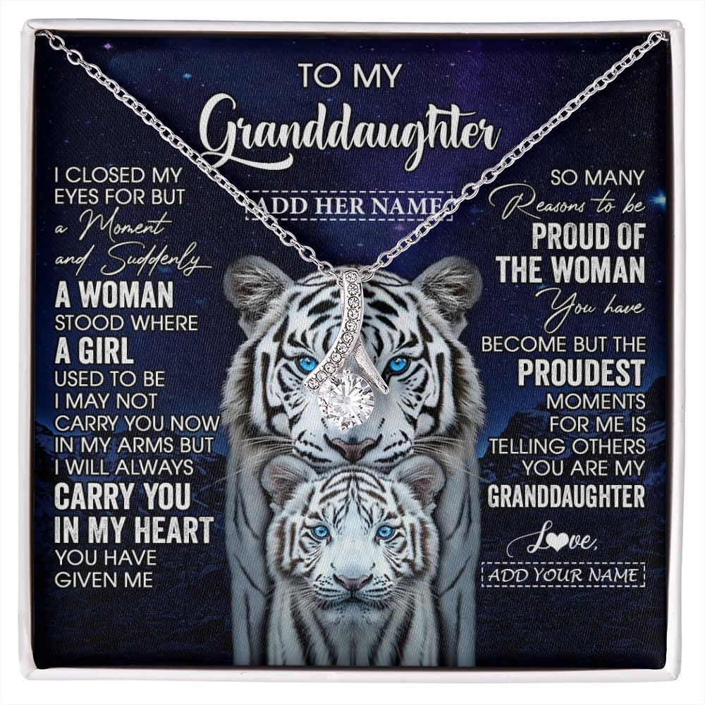 Alluring Beauty Necklace 14K White Gold Finish | 1 | Personalized To My Granddaughter Necklace From Grandma Grandpa I Close My Eyes White Tiger Granddaughter Birthday Gift Christmas Gift Box Message Card | https://siriusteestore.