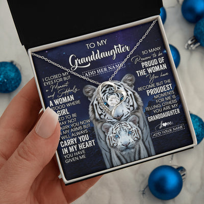 Forever Love Necklace 14K White Gold Finish | 2 | Personalized To My Granddaughter Necklace From Grandma Grandpa I Close My Eyes White Tiger Granddaughter Birthday Gift Christmas Gift Box Message Card | https://siriusteestore.