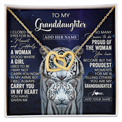 Interlocking Hearts Necklace 18K Yellow Gold Finish | 1 | Personalized To My Granddaughter Necklace From Grandma Grandpa I Close My Eyes White Tiger Granddaughter Birthday Gift Christmas Gift Box Message Card | https://siriusteestore.