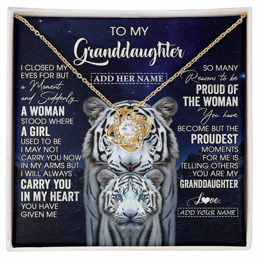 Love Knot Necklace 18K Yellow Gold Finish | 1 | Personalized To My Granddaughter Necklace From Grandma Grandpa I Close My Eyes White Tiger Granddaughter Birthday Gift Christmas Gift Box Message Card | https://siriusteestore.