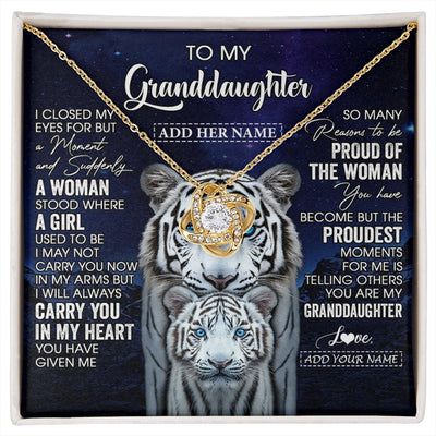 Love Knot Necklace 18K Yellow Gold Finish | 1 | Personalized To My Granddaughter Necklace From Grandma Grandpa I Close My Eyes White Tiger Granddaughter Birthday Gift Christmas Gift Box Message Card | https://siriusteestore.