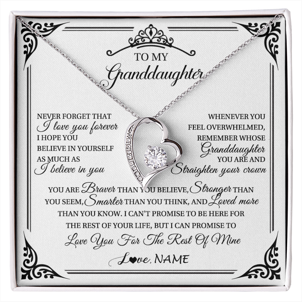 Forever Love Necklace 14K White Gold Finish | 1 | Personalized To My Granddaughter Necklace From Grandma Grandpa I Love You Forever Granddaughter Birthday Graduation Christmas Customized Gift Box Message Card | siriusteestore