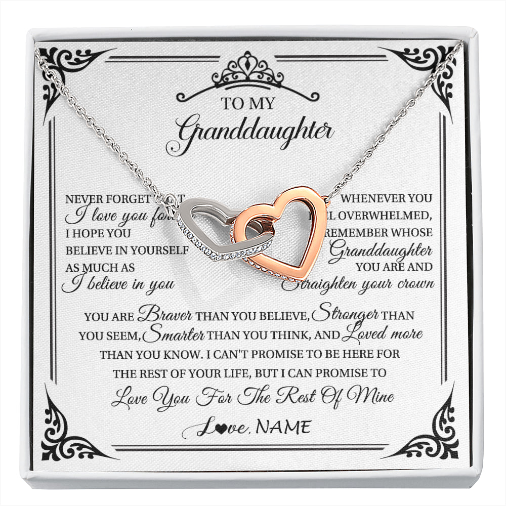 Interlocking Hearts Necklace Stainless Steel & Rose Gold Finish | 1 | Personalized To My Granddaughter Necklace From Grandma Grandpa I Love You Forever Granddaughter Birthday Graduation Christmas Customized Gift Box Message Card | siriusteestore
