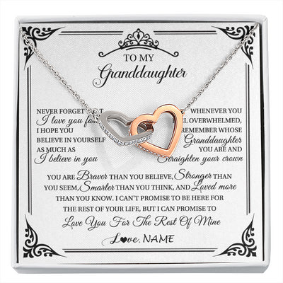 Interlocking Hearts Necklace Stainless Steel & Rose Gold Finish | 1 | Personalized To My Granddaughter Necklace From Grandma Grandpa I Love You Forever Granddaughter Birthday Graduation Christmas Customized Gift Box Message Card | siriusteestore