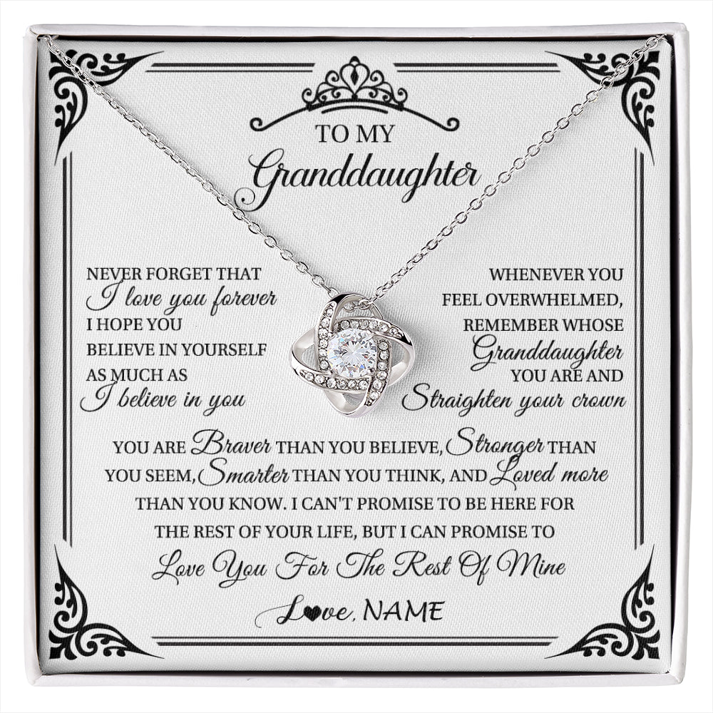 Love Knot Necklace 14K White Gold Finish | 1 | Personalized To My Granddaughter Necklace From Grandma Grandpa I Love You Forever Granddaughter Birthday Graduation Christmas Customized Gift Box Message Card | siriusteestore