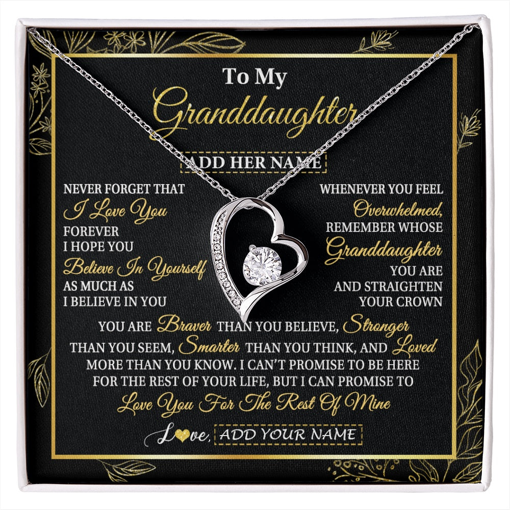 Forever Love Necklace 14K White Gold Finish | 1 | Personalized To My Granddaughter Necklace From Grandma Grandpa I Love You Gift For My Granddaughter Birthday Gifts Christmas Custom Gift Box Message Card | siriusteestore.myshopify