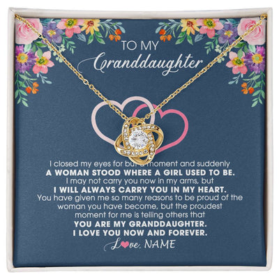 Love Knot Necklace 18K Yellow Gold Finish | Personalized To My Granddaughter Necklace From Grandma Grandpa I Love You Now And Forever Jewelry For Granddaughter Birthday Christmas Customized Message Card | siriusteestore