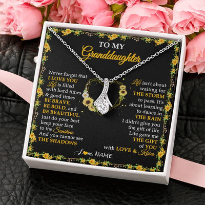 Alluring Beauty Necklace 14K White Gold Finish | 2 | Personalized To My Granddaughter Necklace From Grandma Grandpa I Love You Sunflower Granddaughter Birthday Jewelry Christmas Customized Gift Box Message Card | siriusteestore