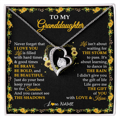 Forever Love Necklace 14K White Gold Finish | 1 | Personalized To My Granddaughter Necklace From Grandma Grandpa I Love You Sunflower Granddaughter Birthday Jewelry Christmas Customized Gift Box Message Card | siriusteestore