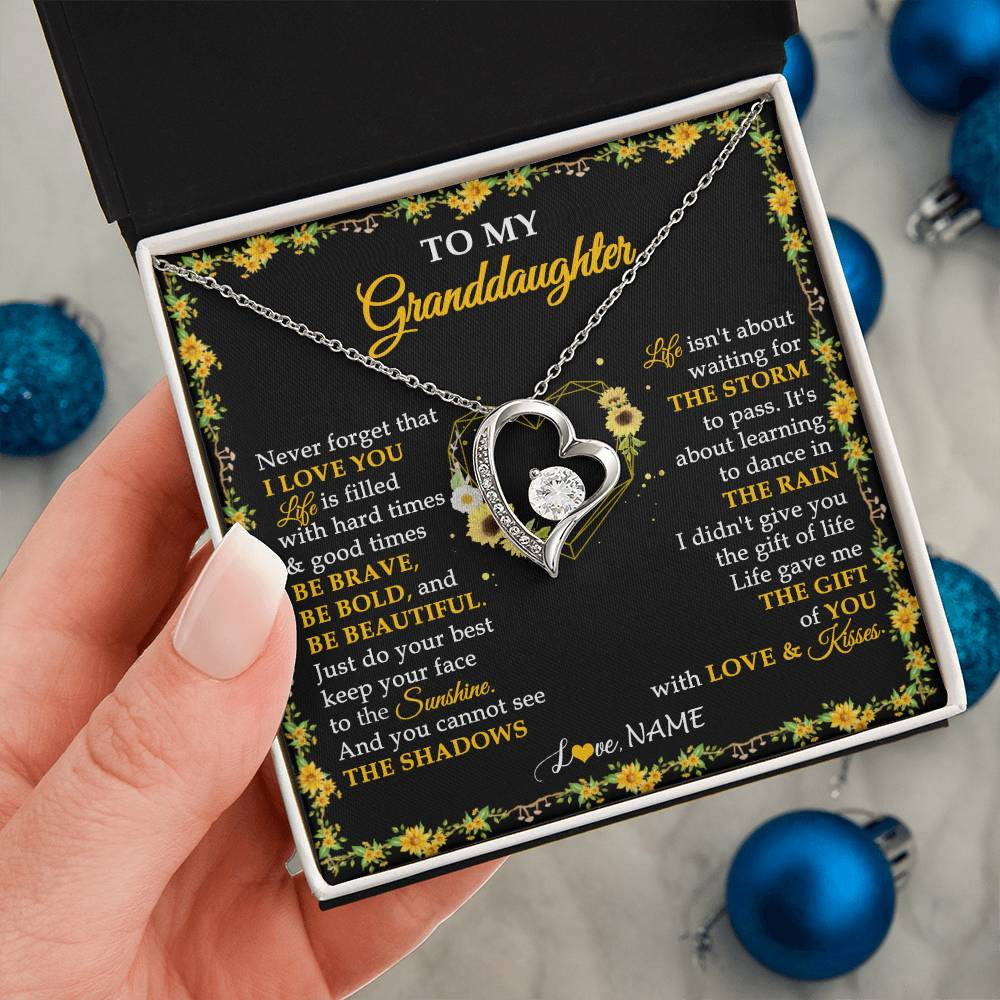 Forever Love Necklace 14K White Gold Finish | 2 | Personalized To My Granddaughter Necklace From Grandma Grandpa I Love You Sunflower Granddaughter Birthday Jewelry Christmas Customized Gift Box Message Card | siriusteestore
