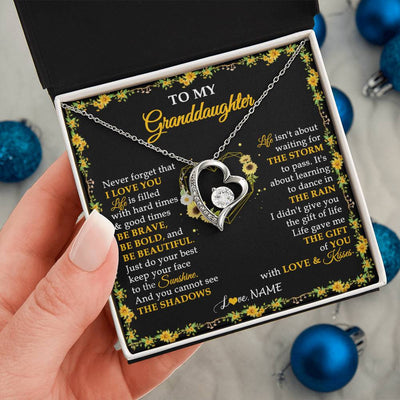Forever Love Necklace 14K White Gold Finish | 2 | Personalized To My Granddaughter Necklace From Grandma Grandpa I Love You Sunflower Granddaughter Birthday Jewelry Christmas Customized Gift Box Message Card | siriusteestore