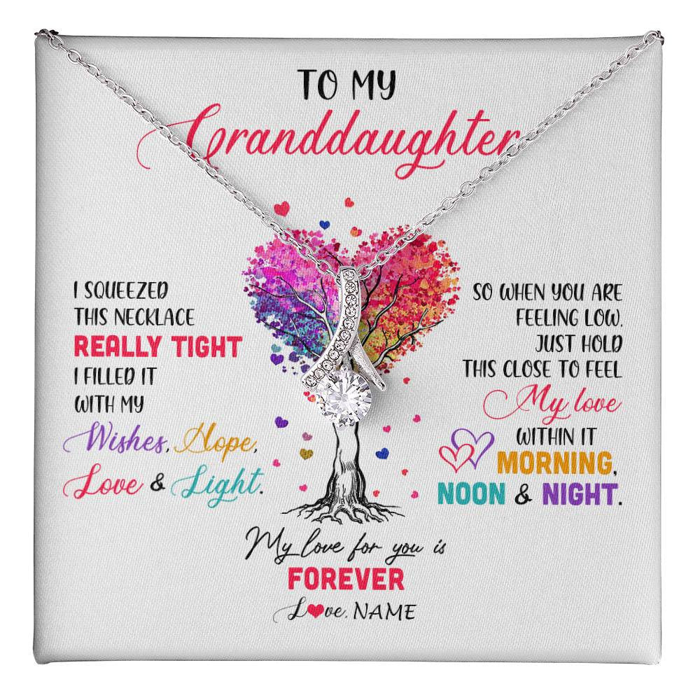 Alluring Beauty Necklace 14K White Gold Finish | 1 | Personalized To My Granddaughter Necklace From Grandma Grandpa I Squeezed This Necklace Granddaughter Birthday Christmas Customized Gift Box Message Card | siriusteestore