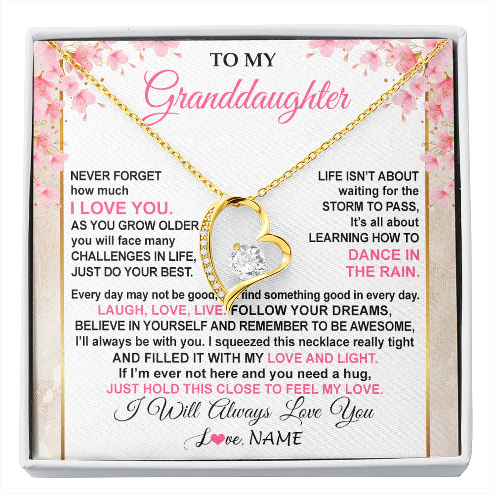 Forever Love Necklace 18K Yellow Gold Finish | 1 | Personalized To My Granddaughter Necklace From Grandma Grandpa Inspirational I Love You Granddaughter Birthday Graduation Customized Gift Box Message Card | siriusteestore