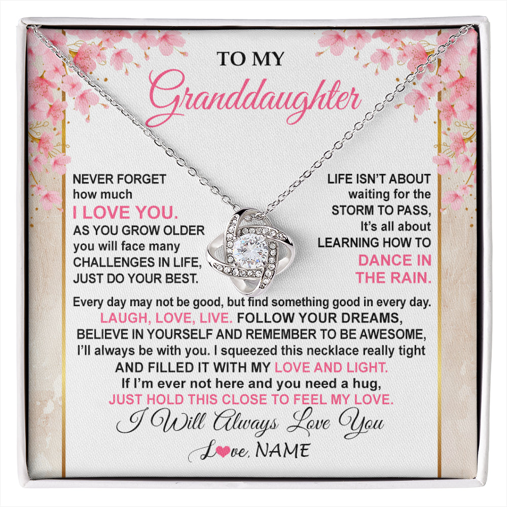 Love Knot Necklace 14K White Gold Finish | 1 | Personalized To My Granddaughter Necklace From Grandma Grandpa Inspirational I Love You Granddaughter Birthday Graduation Customized Gift Box Message Card | siriusteestore