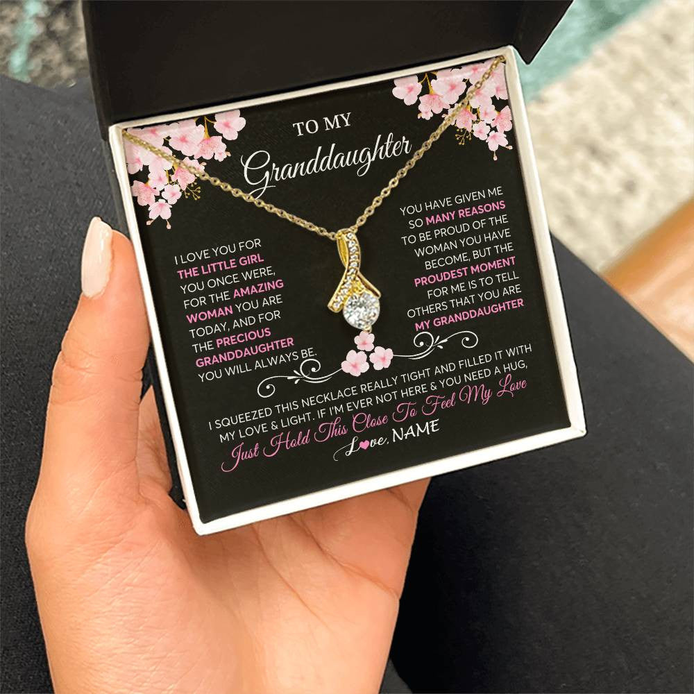 Alluring Beauty Necklace 18K Yellow Gold Finish | 2 | Personalized To My Granddaughter Necklace From Grandma Grandpa Love You Little Girl Granddaughter Birthday Jewelry Christmas Customized Gift Box Message Card | siriusteestore