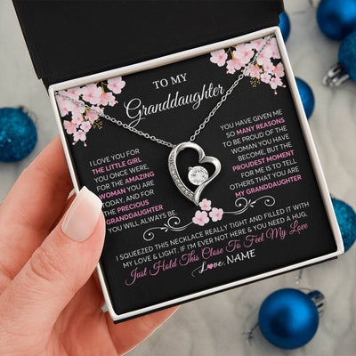 Forever Love Necklace 14K White Gold Finish | 2 | Personalized To My Granddaughter Necklace From Grandma Grandpa Love You Little Girl Granddaughter Birthday Jewelry Christmas Customized Gift Box Message Card | siriusteestore