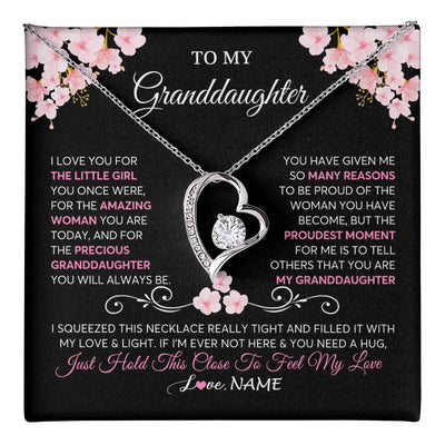 Forever Love Necklace 14K White Gold Finish | 1 | Personalized To My Granddaughter Necklace From Grandma Grandpa Love You Little Girl Granddaughter Birthday Jewelry Christmas Customized Gift Box Message Card | siriusteestore