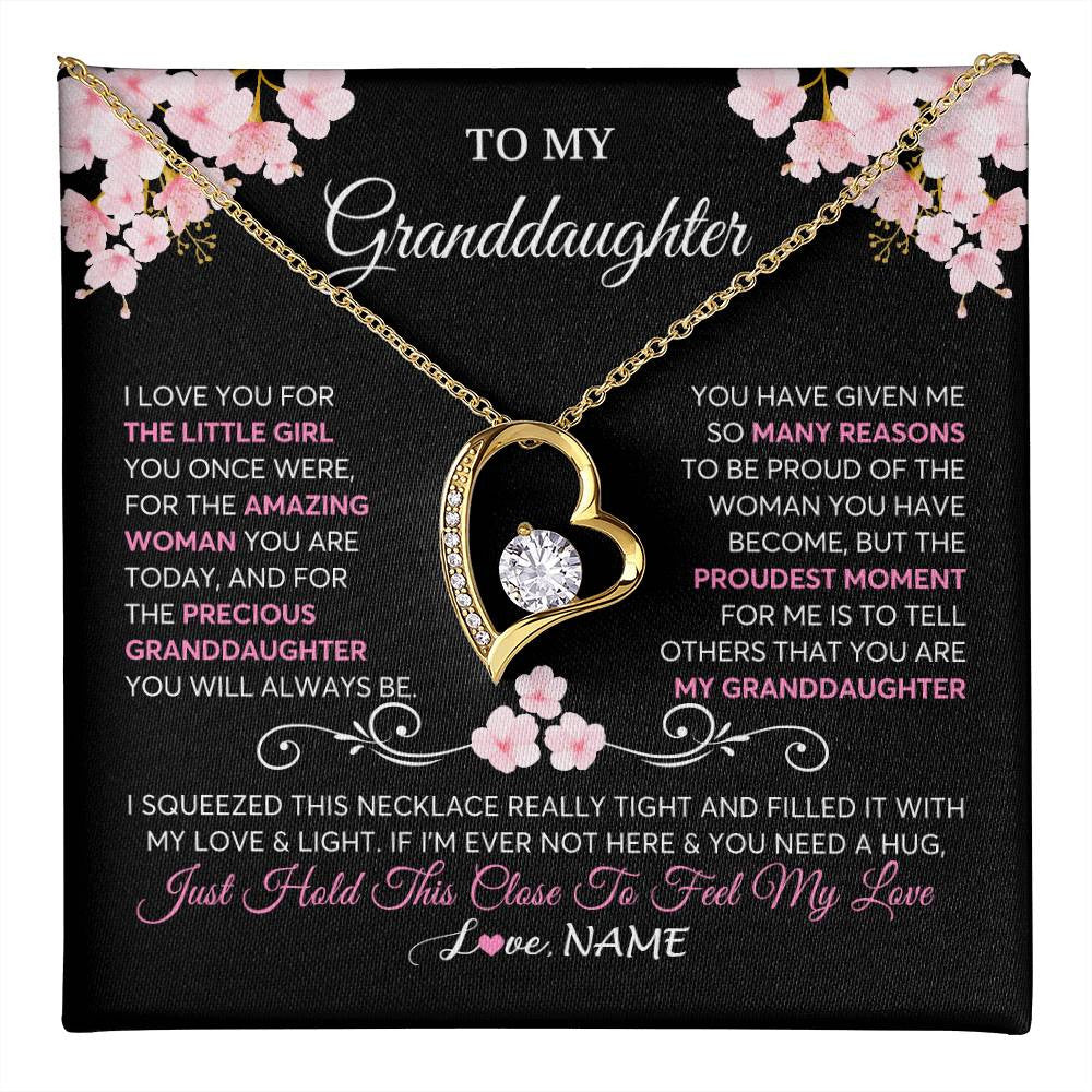 Forever Love Necklace 18K Yellow Gold Finish | 1 | Personalized To My Granddaughter Necklace From Grandma Grandpa Love You Little Girl Granddaughter Birthday Jewelry Christmas Customized Gift Box Message Card | siriusteestore