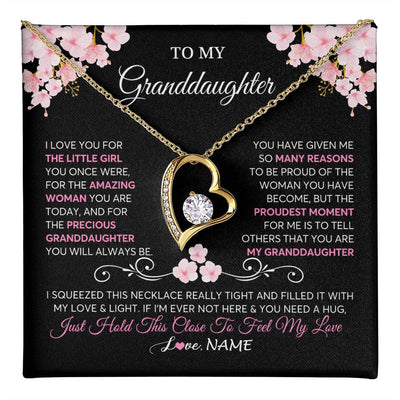 Forever Love Necklace 18K Yellow Gold Finish | 1 | Personalized To My Granddaughter Necklace From Grandma Grandpa Love You Little Girl Granddaughter Birthday Jewelry Christmas Customized Gift Box Message Card | siriusteestore