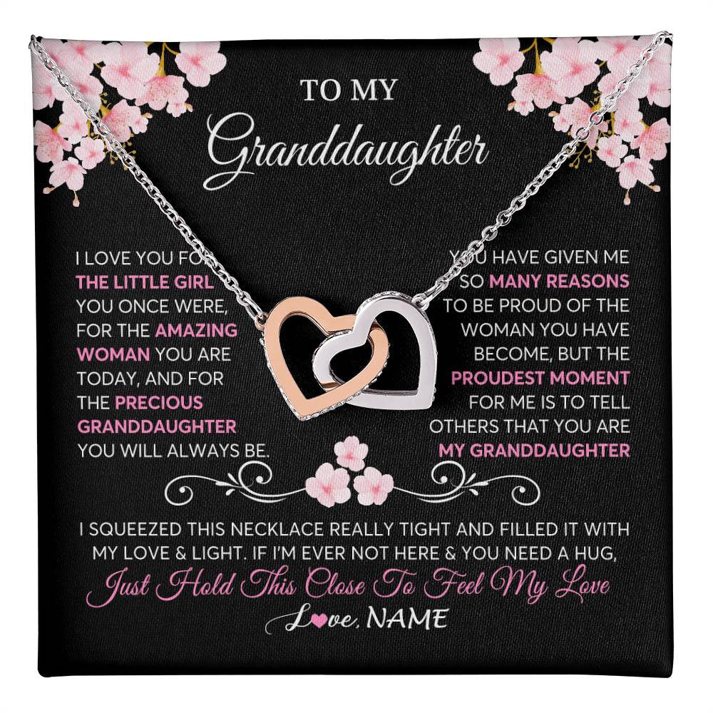 Interlocking Hearts Necklace Stainless Steel & Rose Gold Finish | 1 | Personalized To My Granddaughter Necklace From Grandma Grandpa Love You Little Girl Granddaughter Birthday Jewelry Christmas Customized Gift Box Message Card | siriusteestore
