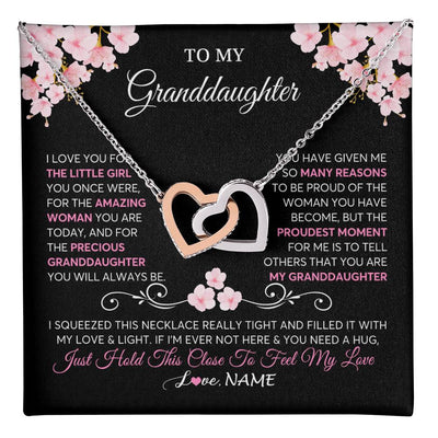 Interlocking Hearts Necklace Stainless Steel & Rose Gold Finish | 1 | Personalized To My Granddaughter Necklace From Grandma Grandpa Love You Little Girl Granddaughter Birthday Jewelry Christmas Customized Gift Box Message Card | siriusteestore