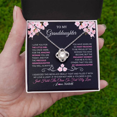 Love Knot Necklace 14K White Gold Finish | 2 | Personalized To My Granddaughter Necklace From Grandma Grandpa Love You Little Girl Granddaughter Birthday Jewelry Christmas Customized Gift Box Message Card | siriusteestore