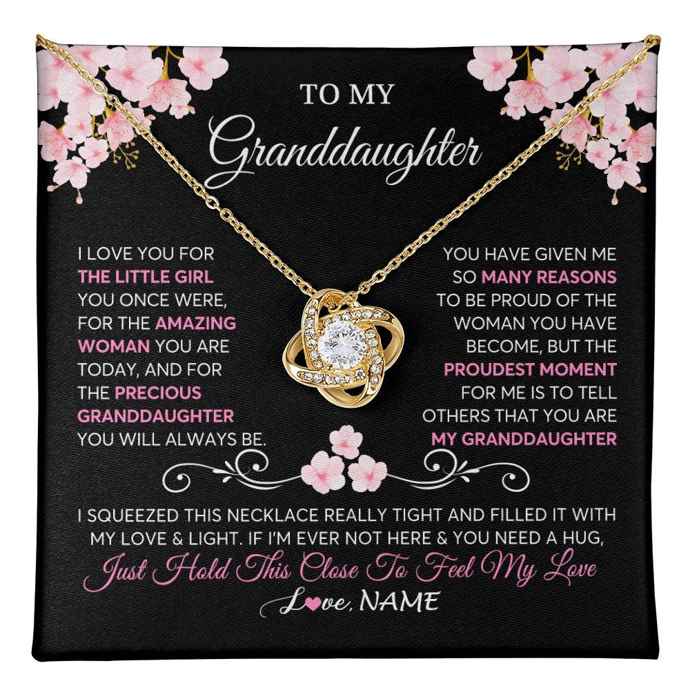Love Knot Necklace 18K Yellow Gold Finish | 1 | Personalized To My Granddaughter Necklace From Grandma Grandpa Love You Little Girl Granddaughter Birthday Jewelry Christmas Customized Gift Box Message Card | siriusteestore