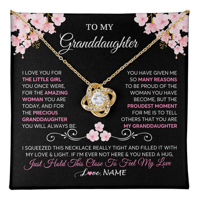 Love Knot Necklace 18K Yellow Gold Finish | 1 | Personalized To My Granddaughter Necklace From Grandma Grandpa Love You Little Girl Granddaughter Birthday Jewelry Christmas Customized Gift Box Message Card | siriusteestore