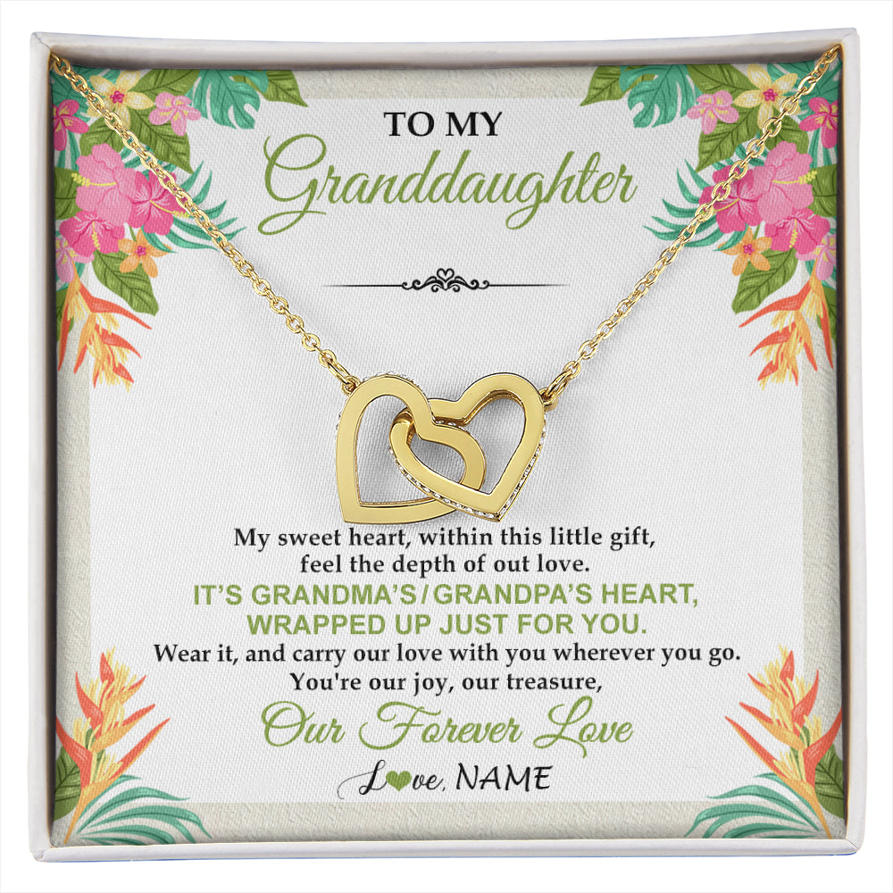 Interlocking Hearts Necklace 18K Yellow Gold Finish | 1 | Personalized To My Granddaughter Necklace From Grandma Grandpa My Sweet Heart Birthday Gift For Granddaughter Christmas Customized Gift Box Message Card | siriusteestore