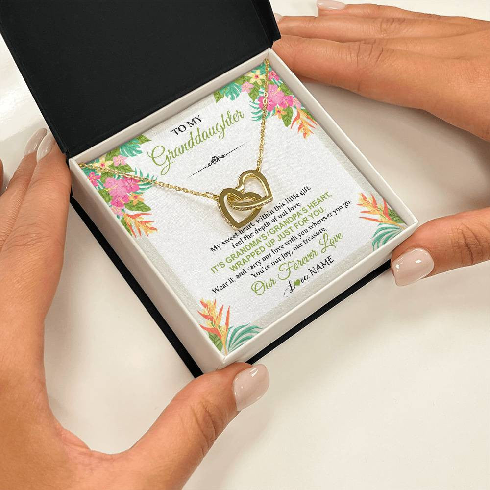 Interlocking Hearts Necklace 18K Yellow Gold Finish | 2 | Personalized To My Granddaughter Necklace From Grandma Grandpa My Sweet Heart Birthday Gift For Granddaughter Christmas Customized Gift Box Message Card | siriusteestore