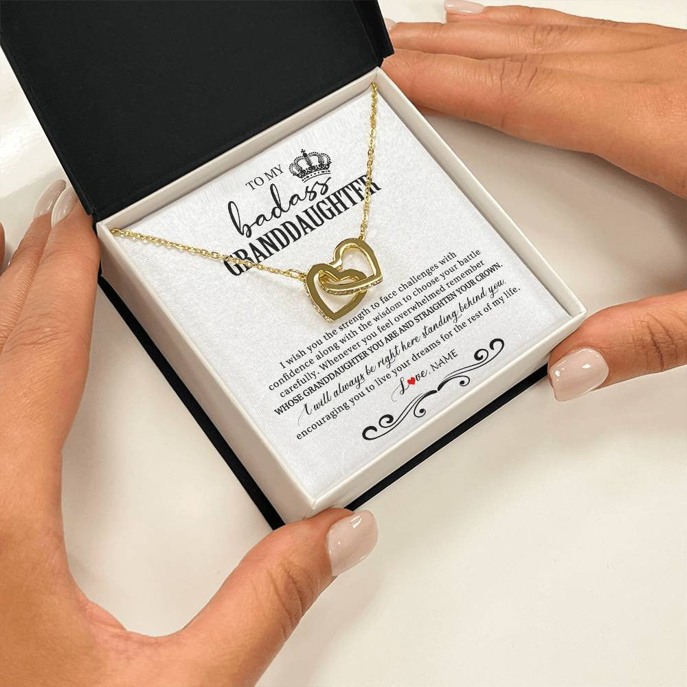 Interlocking Hearts Necklace 18K Yellow Gold Finish | Personalized To My Granddaughter Necklace From Grandma Grandpa Nana Wish You The Strength Granddaughter Birthday Christmas Customized Gift Box Message Card | siriusteestore