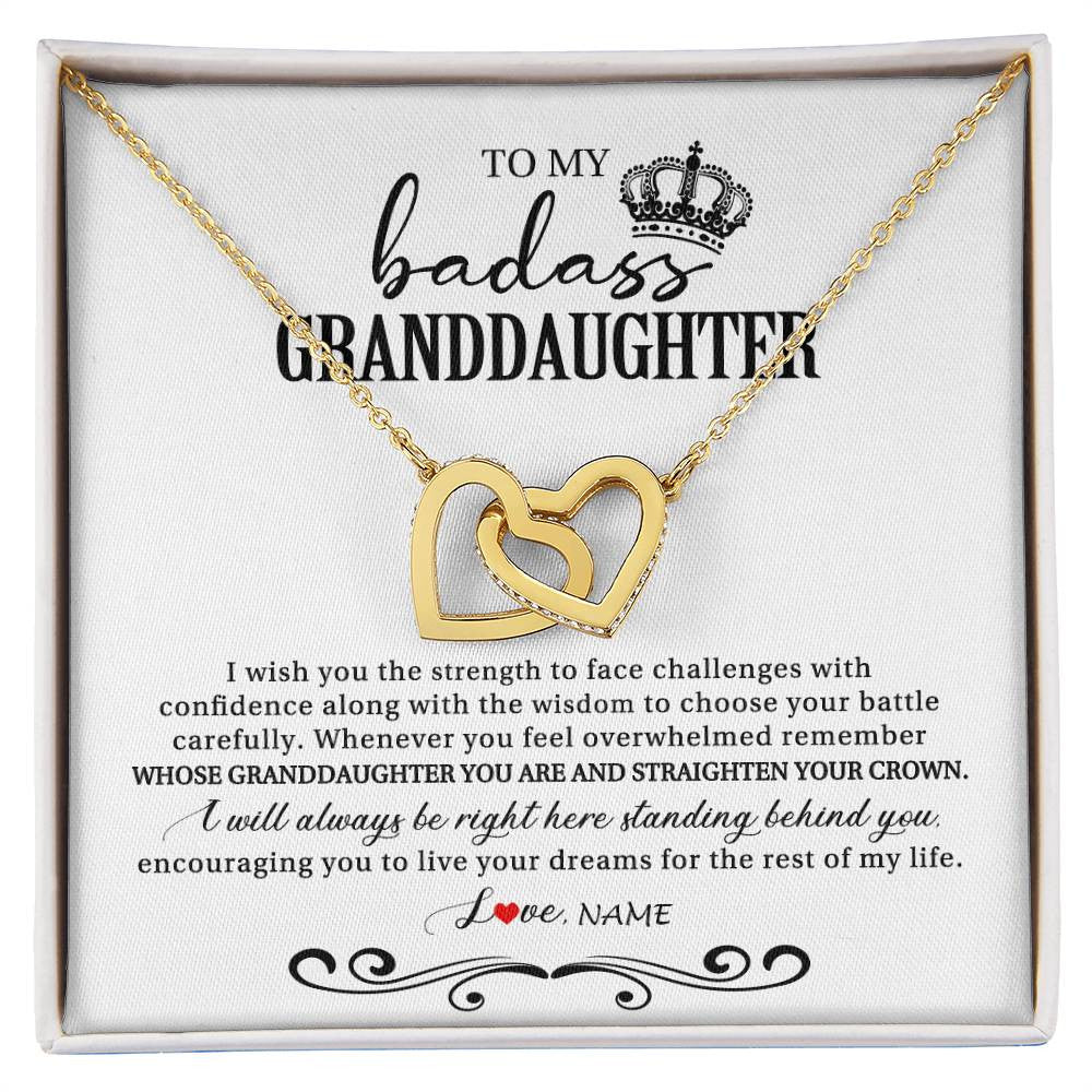 Interlocking Hearts Necklace 18K Yellow Gold Finish | Personalized To My Granddaughter Necklace From Grandma Grandpa Nana Wish You The Strength Granddaughter Birthday Christmas Customized Gift Box Message Card | siriusteestore
