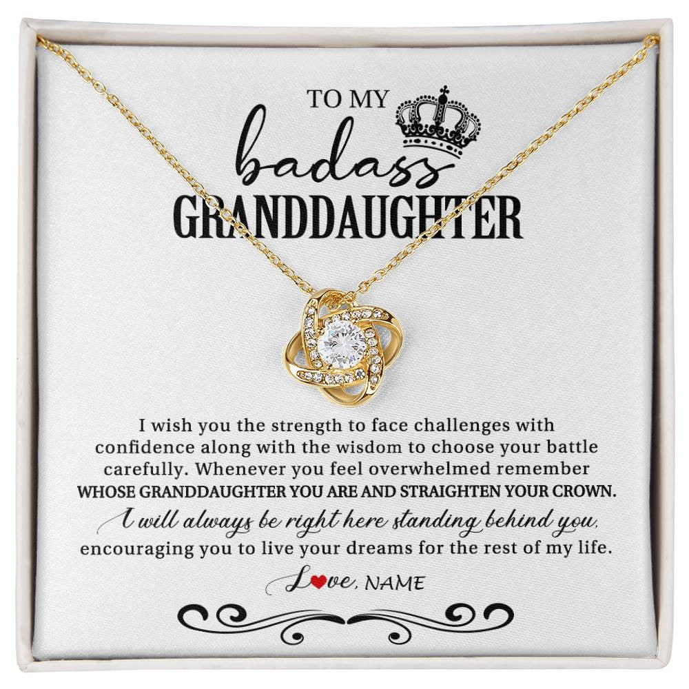Love Knot Necklace 18K Yellow Gold Finish | Personalized To My Granddaughter Necklace From Grandma Grandpa Nana Wish You The Strength Granddaughter Birthday Christmas Customized Gift Box Message Card | siriusteestore