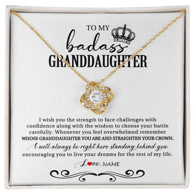 Love Knot Necklace 18K Yellow Gold Finish | Personalized To My Granddaughter Necklace From Grandma Grandpa Nana Wish You The Strength Granddaughter Birthday Christmas Customized Gift Box Message Card | siriusteestore