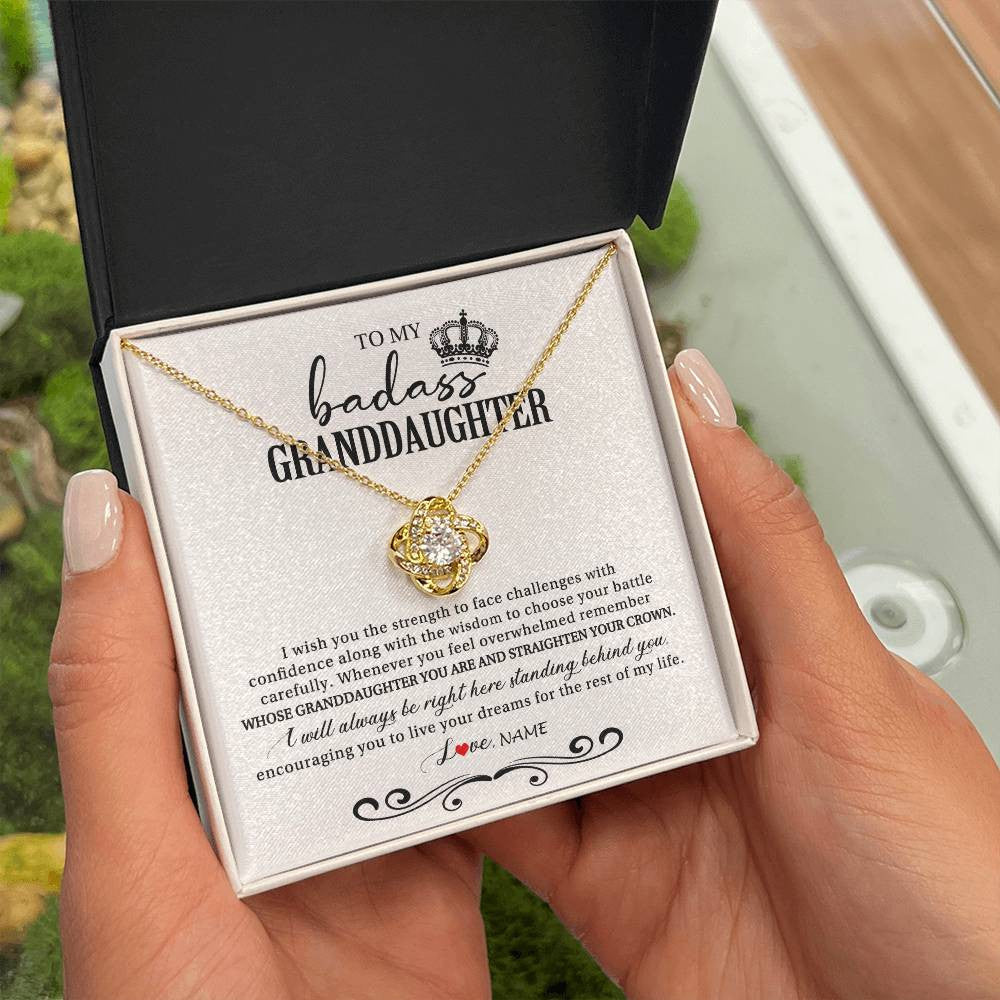 Love Knot Necklace 18K Yellow Gold Finish | Personalized To My Granddaughter Necklace From Grandma Grandpa Nana Wish You The Strength Granddaughter Birthday Christmas Customized Gift Box Message Card | siriusteestore