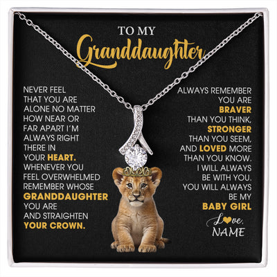Alluring Beauty Necklace 14K White Gold Finish | 1 | Personalized To My Granddaughter Necklace From Grandma Grandpa Never Feel You Are Alone Lion Birthday Gift Granddaughter Christmas Gift Box Message Card | siriusteestore