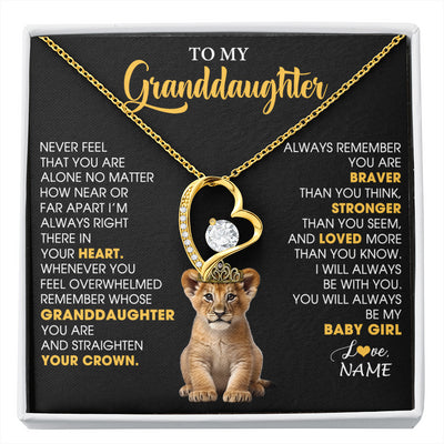 Forever Love Necklace 18K Yellow Gold Finish | 1 | Personalized To My Granddaughter Necklace From Grandma Grandpa Never Feel You Are Alone Lion Birthday Gift Granddaughter Christmas Gift Box Message Card | siriusteestore