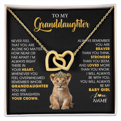 Interlocking Hearts Necklace 18K Yellow Gold Finish | 1 | Personalized To My Granddaughter Necklace From Grandma Grandpa Never Feel You Are Alone Lion Birthday Gift Granddaughter Christmas Gift Box Message Card | siriusteestore