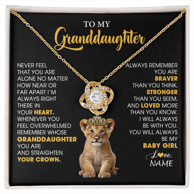 Love Knot Necklace 18K Yellow Gold Finish | 1 | Personalized To My Granddaughter Necklace From Grandma Grandpa Never Feel You Are Alone Lion Birthday Gift Granddaughter Christmas Gift Box Message Card | siriusteestore