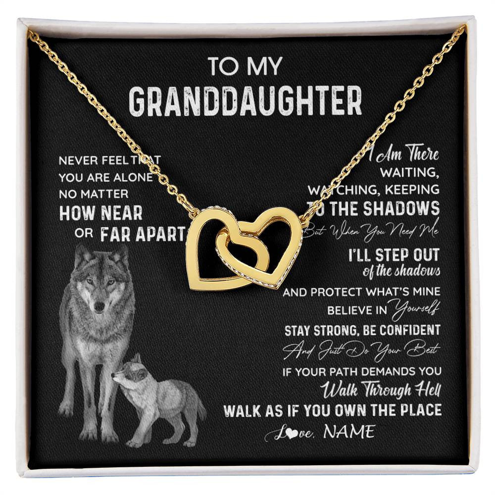 Interlocking Hearts Necklace 18K Yellow Gold Finish | 1 | Personalized To My Granddaughter Necklace From Grandma Grandpa Never Feel You Are Alone Wolf Granddaughter Birthday Christmas Customized Gift Box Message Card | siriusteestore