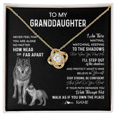 Love Knot Necklace 18K Yellow Gold Finish | 1 | Personalized To My Granddaughter Necklace From Grandma Grandpa Never Feel You Are Alone Wolf Granddaughter Birthday Christmas Customized Gift Box Message Card | siriusteestore