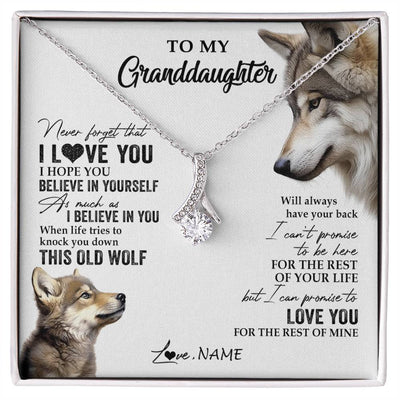 Alluring Beauty Necklace 14K White Gold Finish | 1 | Personalized To My Granddaughter Necklace From Grandma Grandpa This Old Wolf Love You Granddaughter Birthday Christmas Customized Gift Box Message Card | siriusteestore