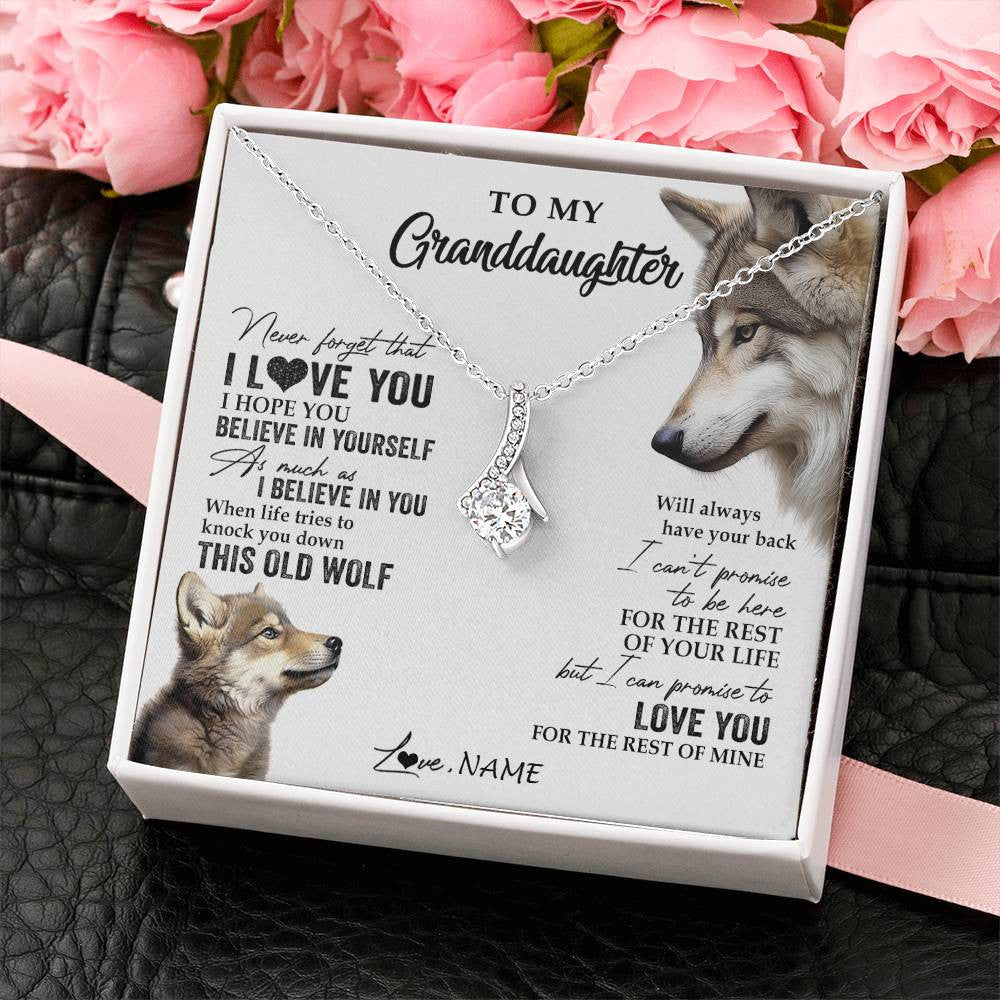 Alluring Beauty Necklace 14K White Gold Finish | 2 | Personalized To My Granddaughter Necklace From Grandma Grandpa This Old Wolf Love You Granddaughter Birthday Christmas Customized Gift Box Message Card | siriusteestore