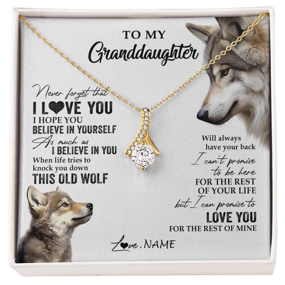 Alluring Beauty Necklace 18K Yellow Gold Finish | 1 | Personalized To My Granddaughter Necklace From Grandma Grandpa This Old Wolf Love You Granddaughter Birthday Christmas Customized Gift Box Message Card | siriusteestore